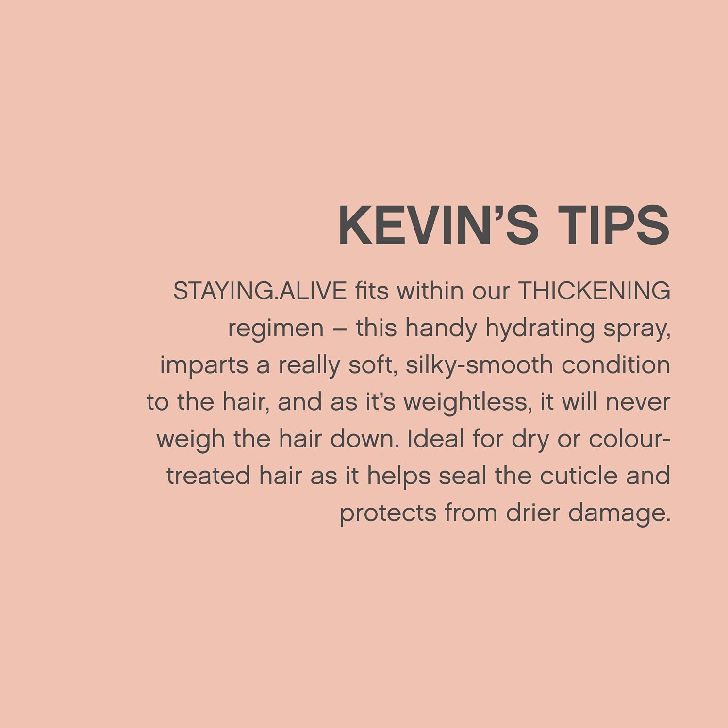 KEVIN.MURPHY STAYING.ALIVE Leave In Hair Conditioner - For Dry, Damaged or Coloured Hair - Smoothing, Detangling & Frizz Control Spray with Silk Protein - 150 mL