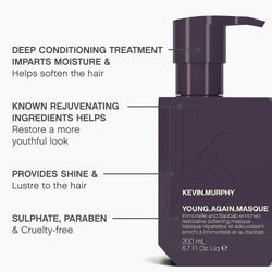 KEVIN.MURPHY YOUNG.AGAIN.MASQUE Deep Conditioning Hair Mask - For Dry, Damaged & Brittle Hair - Moisturising & Repairing Treatment with Immortelle & Baobab Oils, Amino Acids - 200mL
