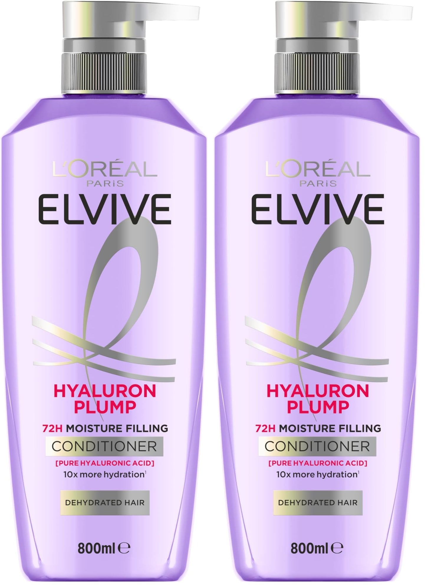 L’Oréal Paris Elvive Hyaluron Plump 72H Moisture Filling Hair Shampoo, for Dehydrated, Dry Hair, with Hyaluronic Acid, Deep Hydration, 800ml