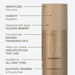 KEVIN.MURPHY SESSION.SPRAY Finishing Hair Spray - For All Hair Types/Humidity Resistant - Strong & Flexible Hold, Weightless Salon Styling Formula with Ivy Extract & Tangerine Peel Oil - 337 mL