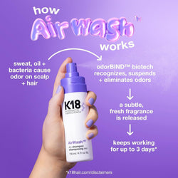 K18 AirWash Dry Shampoo, 120ml - Non-Aerosol Spray, Absorbs Oil, No White Cast, Neutralises Odour with Microalgae and odorBIND Technology - For All Hair Types