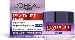 L'Oreal Paris Revitalift Filler Anti-Ageing Replumping Night Cream 50ml, with Hyaluronic Acid, to Deeply Hydrate, Visibly Fill Lines & Smooth Wrinkles
