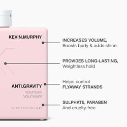 KEVIN.MURPHY ANTI.GRAVITY Volumising & Texturising Hair Lotion - For All Hair Types/Fine & Flat Hair - Weightless Hold, Boosts Body, Reduces Frizz & Adds Shine, 150mL