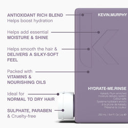 KEVIN.MURPHY HYDRATE-ME.RINSE Moisturising Hair Conditioner - For Normal & Dry Hair - Sulphate Free, Colour Safe Natural Hair Conditioner with Kakadu Plum & Antioxidants - 250 mL
