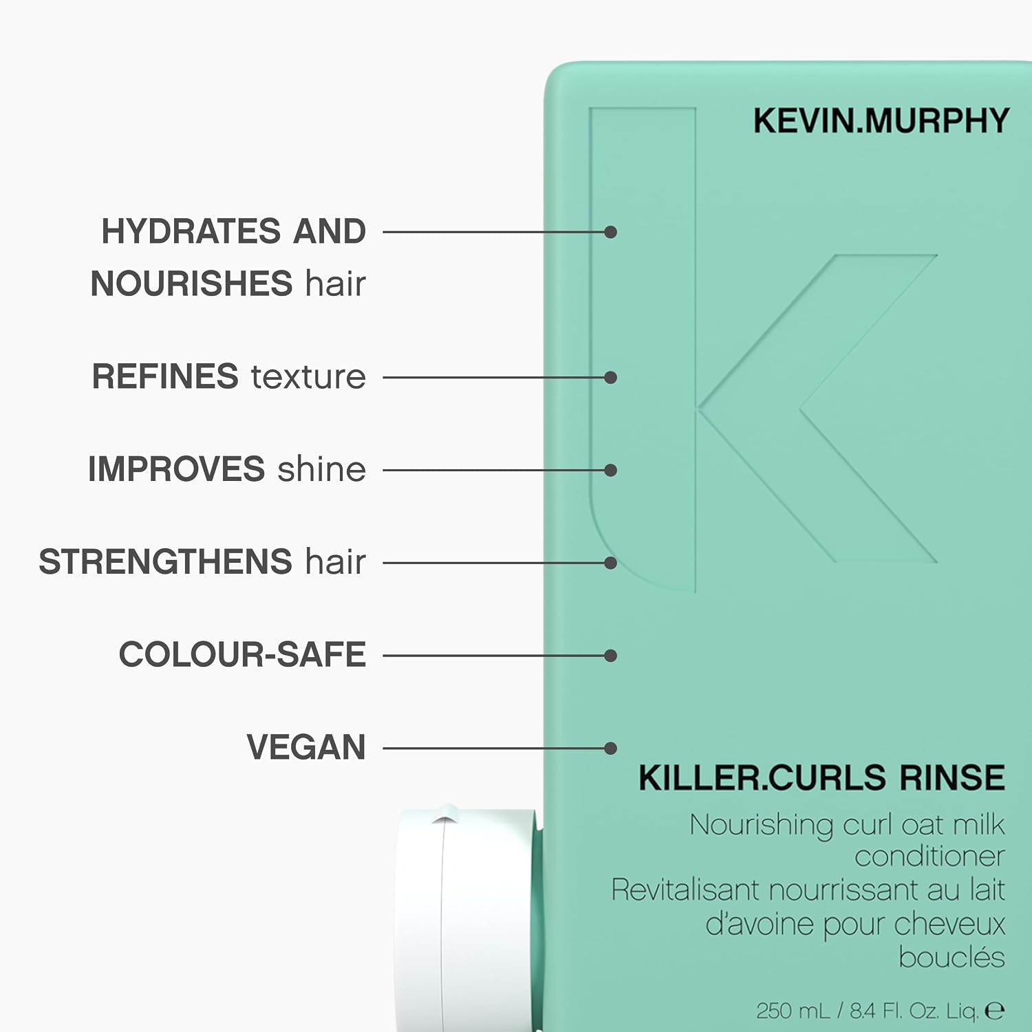 KEVIN.MURPHY KILLER.CURLS RINSE Moisturising, Curl Defining Conditioner - For Natural & Permed Curly Hair - Hydrating, Vegan Conditioner with Oat Milk for Healthy, Soft & Bouncy Curls - 250 mL