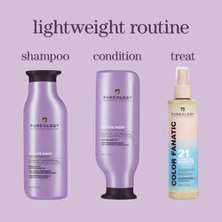 Pureology Hydrate Sheer Shampoo, Conditioner & Heat Protectant | For Dry, Thick Hair| Lightweight Hydration, Deep Softness & Nourishment | Sulfate-Free, Vegan Hair Care Set