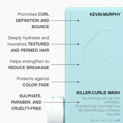 KEVIN.MURPHY KILLER.CURLS WASH Curly Hair Shampoo - For Curly & Permed Hair/Frizz & Dryness - Curl Defining, Moisturising, Sulphate Free Formula with Oat Milk & Soybean Oil - 250 mL