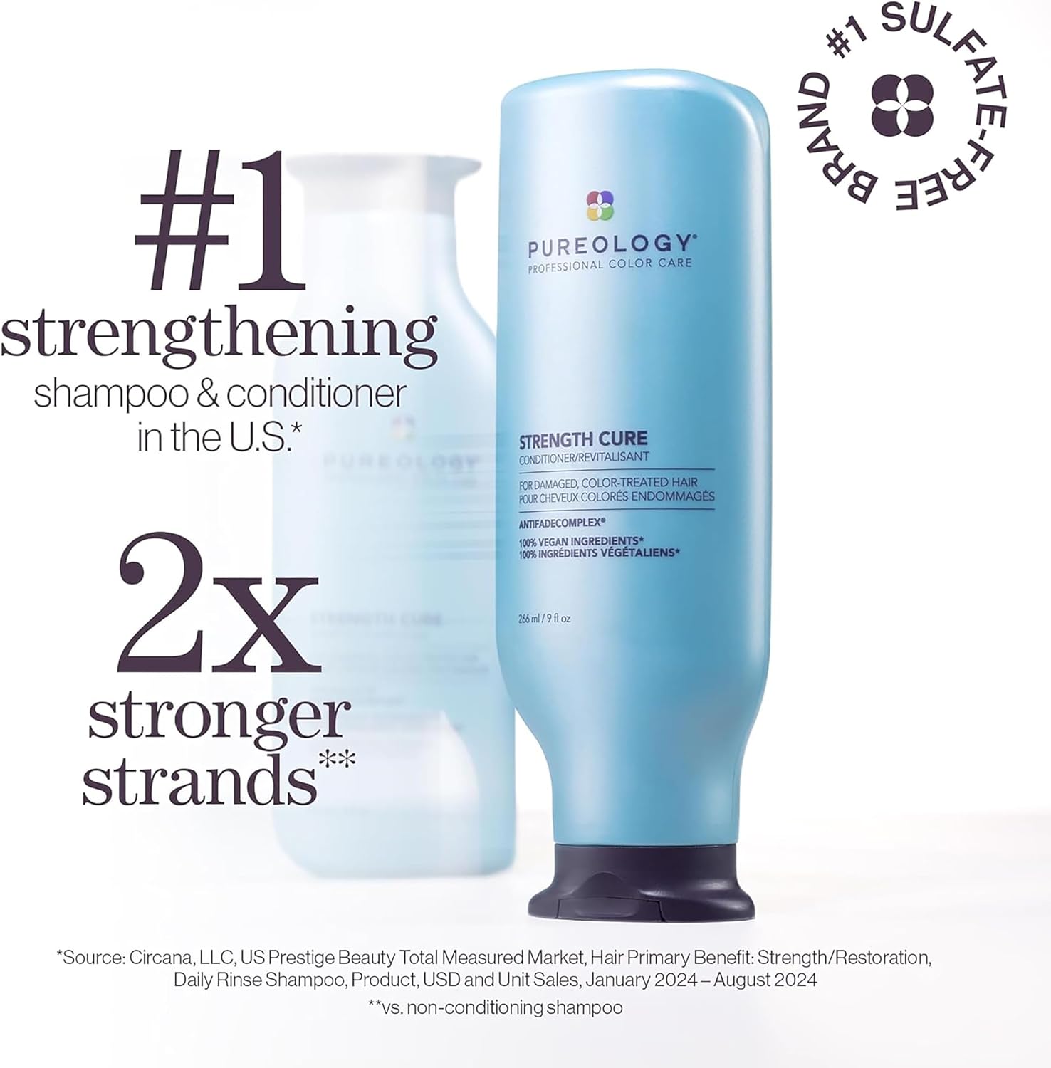 Pureology Strength Cure Conditioner | For Damaged, Color-Treated Hair | Softens & Strengthens Hair | Sulfate Free | Vegan | 266ml