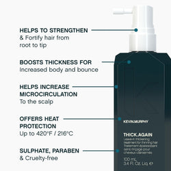 KEVIN.MURPHY THICK.AGAIN Hair Thickening Spray - For Mens Fine or Thinning Hair/Breakage Control - Volumising, Sulphate-Free, Heat Protectant Treatment with Nettle Extract & Oleanolic Acid - 100 mL
