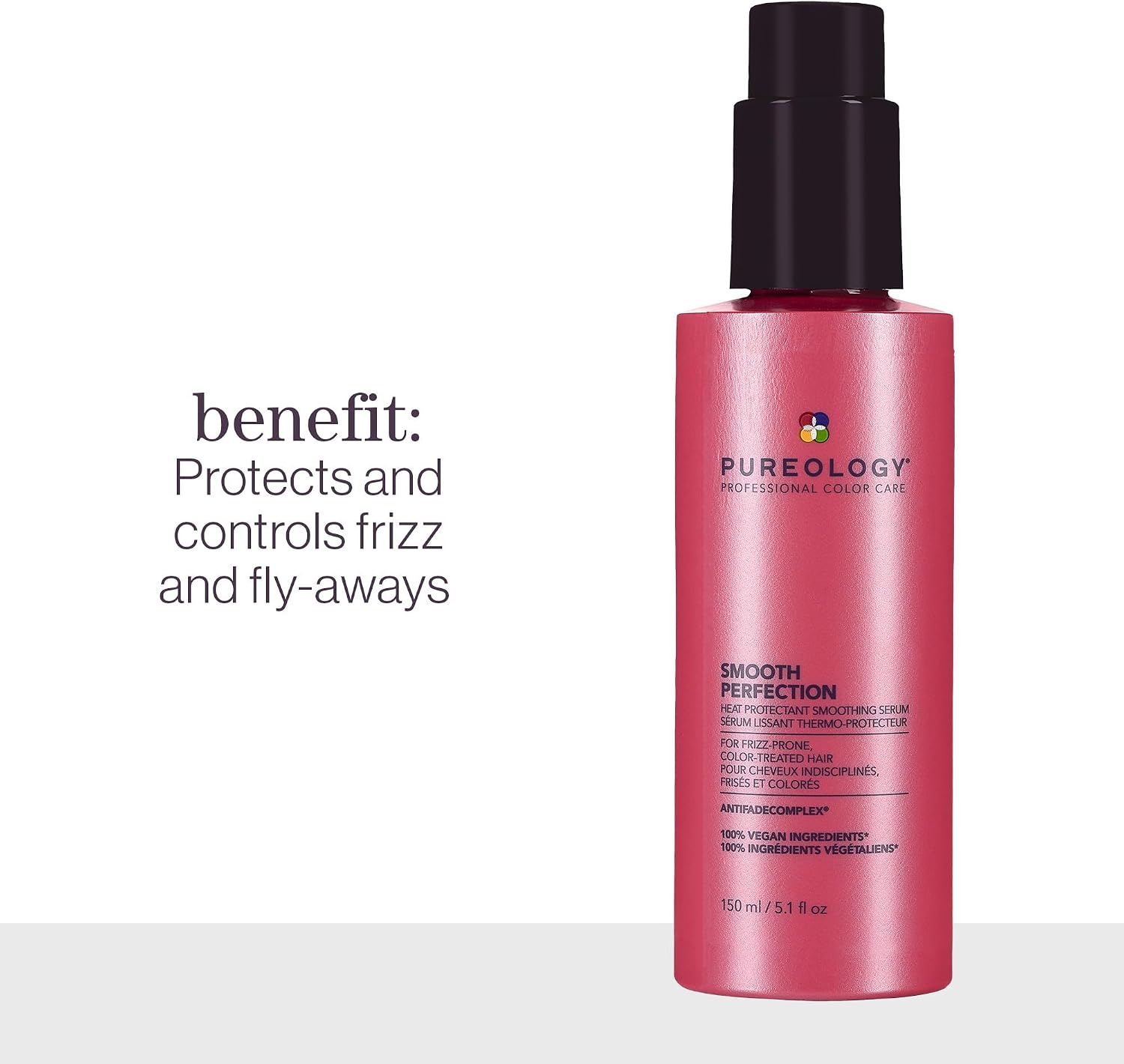 Pureology Smooth Perfection Smoothing Serum - For Normal to Thick and Frizzy Hair, Smooths Hair & Protects Against Heat Damage, Sulfate Free & Vegan | 150ml