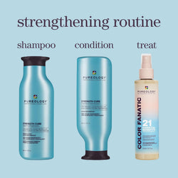 Pureology Strength Cure Strengthening Shampoo, Conditioner & Heat Protectant | For Damaged, Color-Treated Hair | Fortifies & Strengthens Hair Sulfate-Free, Vegan Hair Care Set