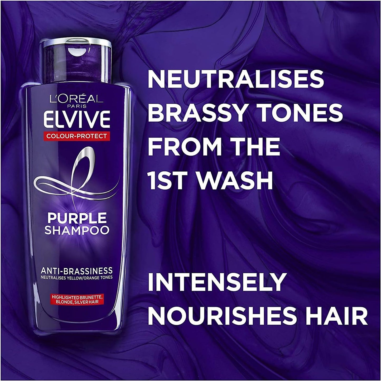 L'Oreal Paris Elvive Anti-Brassiness Purple Shampoo 200ml For Highlighted, Blonde And Grey Hair