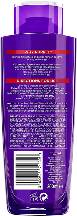 L'Oreal Paris Elvive Anti-Brassiness Purple Shampoo 200ml For Highlighted, Blonde And Grey Hair