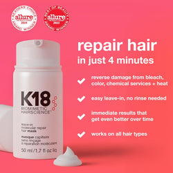 K18 Leave-In Molecular Repair Hair Mask, 15ml - No Rinse, Restores Strength and Bounce with K18PEPTIDE - For Dry, Damaged, and Frizzy Hair