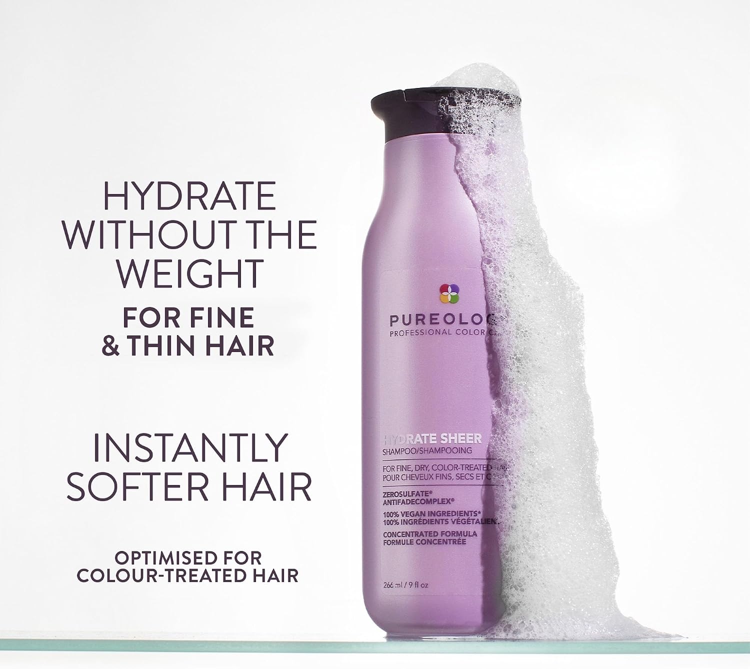 Pureology Hydrate Sheer Nourishing Shampoo | For Fine, Dry Color Treated Hair | Sulfate-Free | Silicone-Free | Vegan | 266 ml
