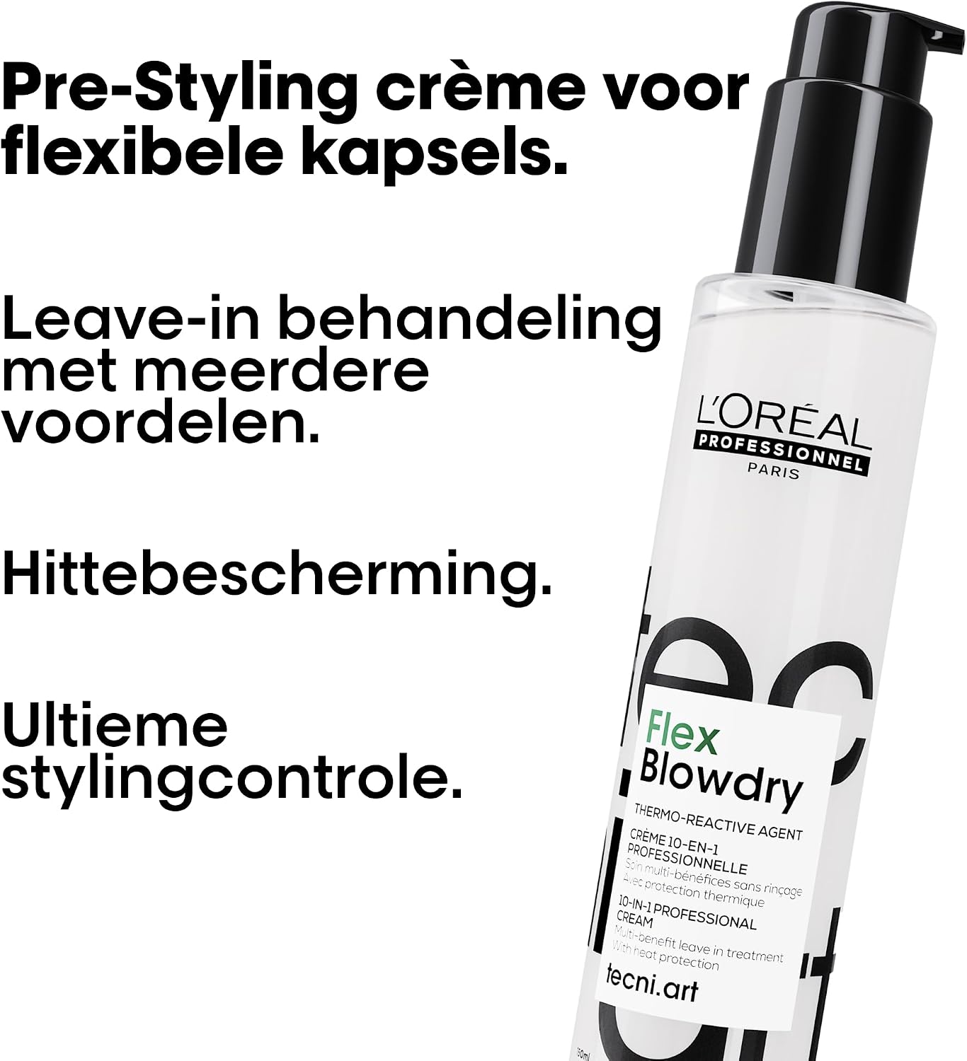L'Oréal Professionnel Tecni.ART, Flex Blow Dry, 150 m Pre-Styling Blow-Dry Cream with 10-in-1 Benefits for All Hair Types, Heat Protection up to 230 °C | 150 ml