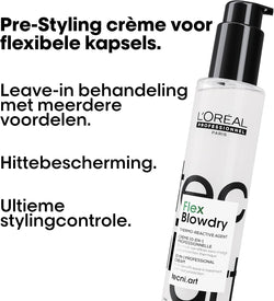 L'Oréal Professionnel Tecni.ART, Flex Blow Dry, 150 m Pre-Styling Blow-Dry Cream with 10-in-1 Benefits for All Hair Types, Heat Protection up to 230 °C | 150 ml