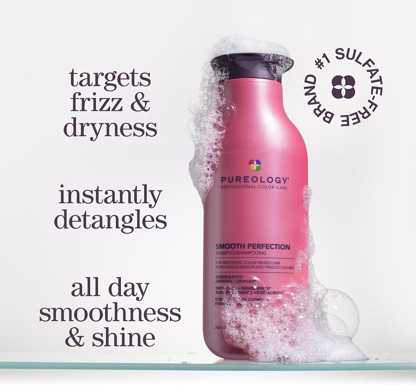 Pureology Smooth Perfection Shampoo - For Frizzy and Color-Treated Hair, Smooths Hair & Controls Frizz, Sulfate-Free & Vegan | 266ml