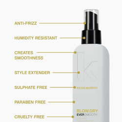 KEVIN.MURPHY BLOW.DRY EVER.SMOOTH Sulphate-Free Heat Protectant Spray - For All Hair Types - Anti-Frizz Volumising Blow Dry Styling with Wood Bark Complex & Cypress - 150mL