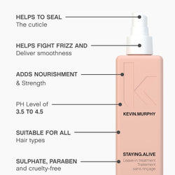 KEVIN.MURPHY STAYING.ALIVE Leave In Hair Conditioner - For Dry, Damaged or Coloured Hair - Smoothing, Detangling & Frizz Control Spray with Silk Protein - 150 mL