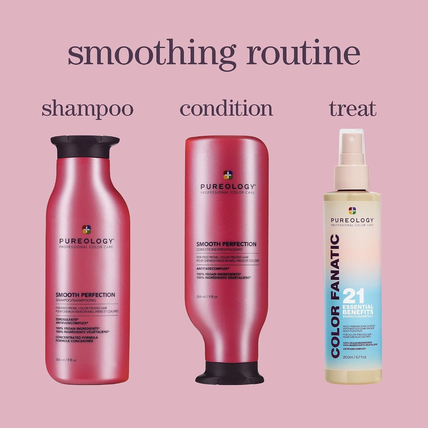 Pureology Smooth Perfection Shampoo - For Frizzy and Color-Treated Hair, Smooths Hair & Controls Frizz, Sulfate-Free & Vegan | 266ml