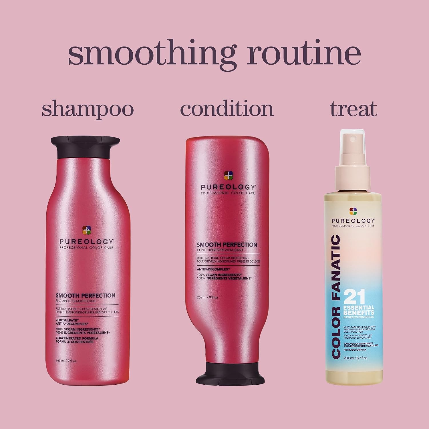 Pureology Smooth Perfection Shampoo - For Frizzy and Color-Treated Hair, Smooths Hair & Controls Frizz, Sulfate-Free & Vegan | 266ml