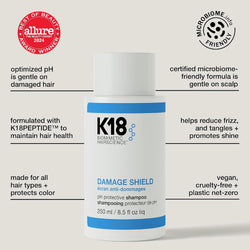 K18 Damage Shield Protective Shampoo, 250ml - Sulphate Free, pH Balanced, Reduces Frizz, Maintains Colour Vibrancy with K18PEPTIDE - For Colour Treated and Damaged Hair