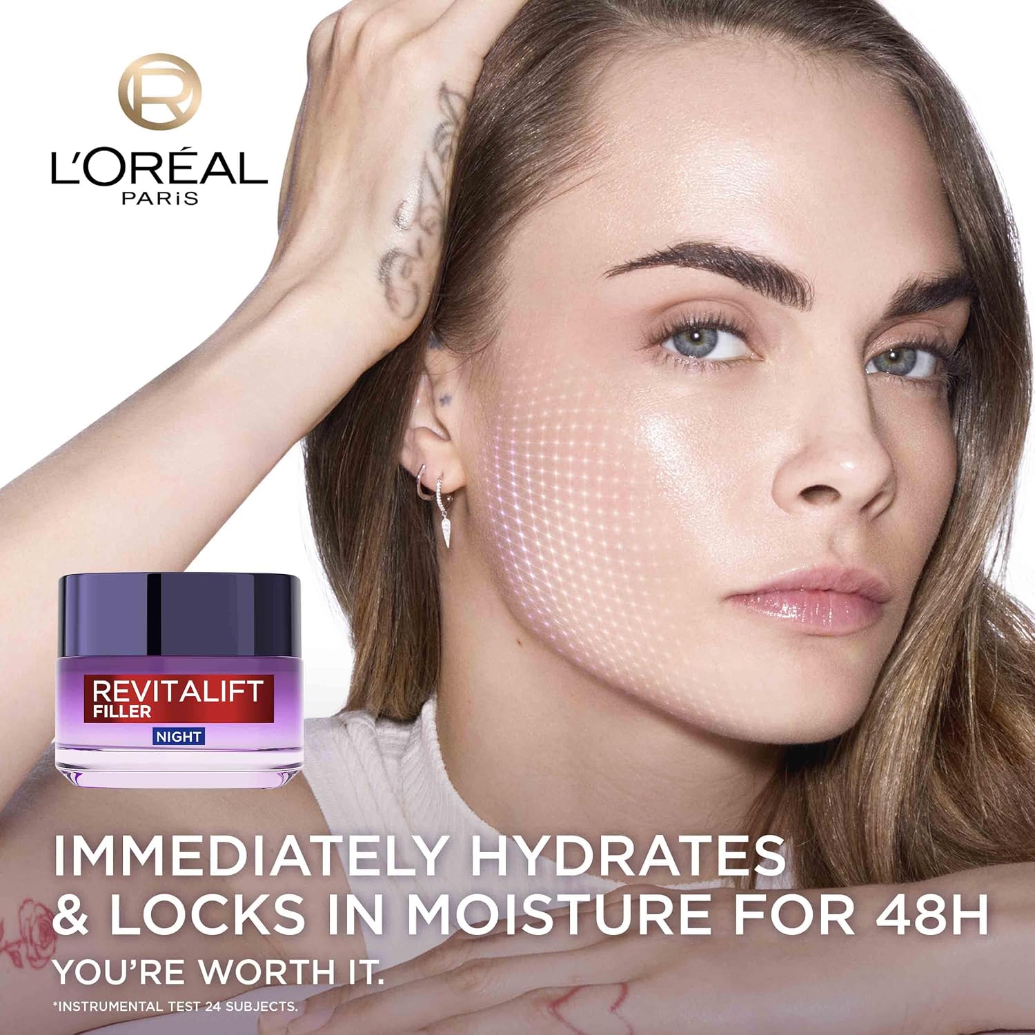 L'Oreal Paris Revitalift Filler Anti-Ageing Replumping Night Cream 50ml, with Hyaluronic Acid, to Deeply Hydrate, Visibly Fill Lines & Smooth Wrinkles