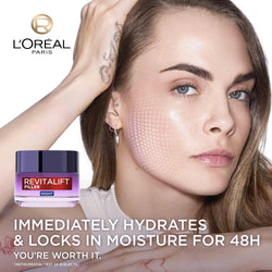 L'Oreal Paris Revitalift Filler Anti-Ageing Replumping Night Cream 50ml, with Hyaluronic Acid, to Deeply Hydrate, Visibly Fill Lines & Smooth Wrinkles