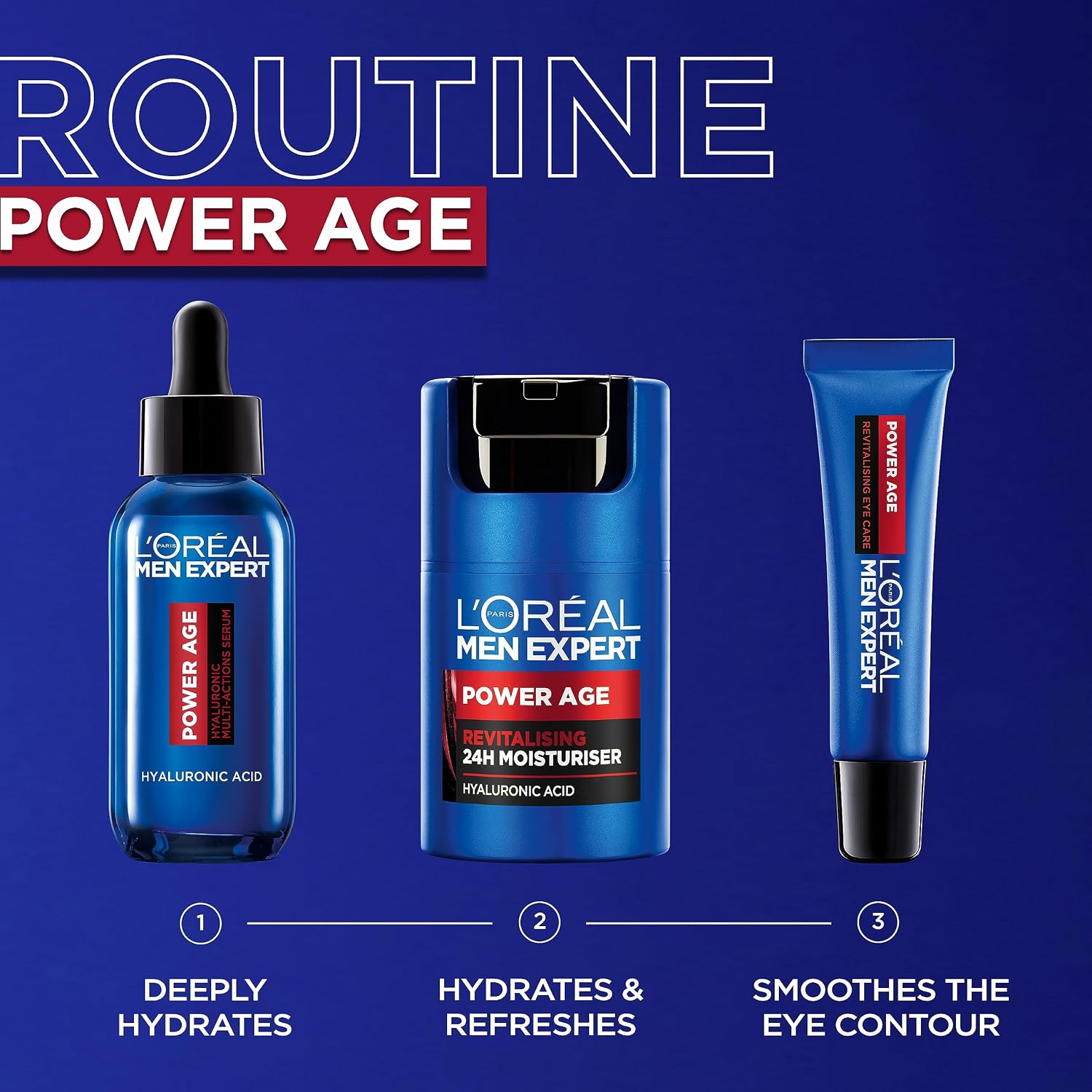 L'Oreal Paris Men Expert Power Age Revitalising Eye Cream 15ml, with Hyaluronic Acid, Smoothes Contour to Visibly Reduce Wrinkles, Dark Circles & Eye Bags