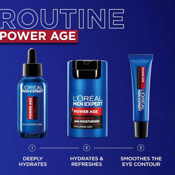 L'Oreal Paris Men Expert Power Age Revitalising Eye Cream 15ml, with Hyaluronic Acid, Smoothes Contour to Visibly Reduce Wrinkles, Dark Circles & Eye Bags