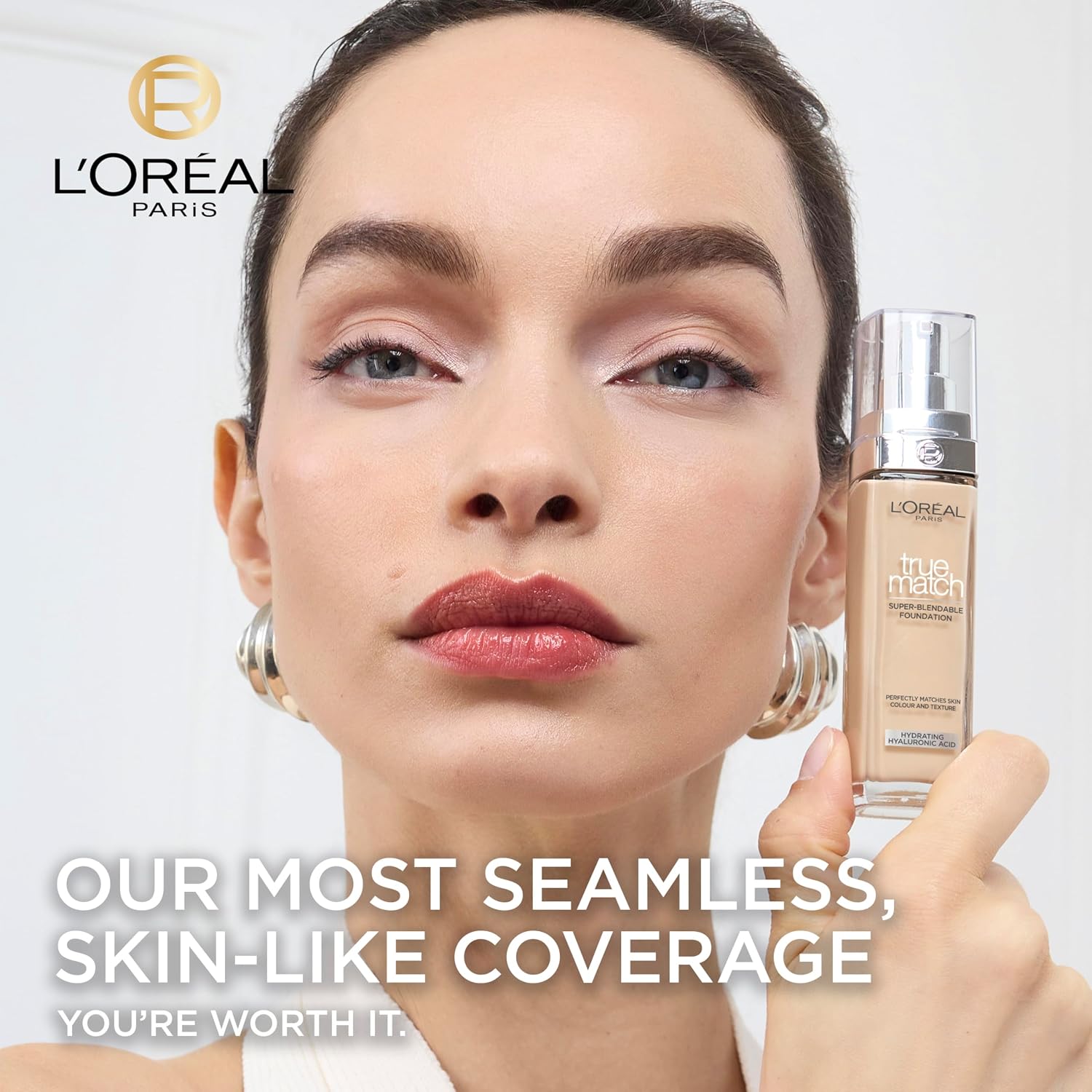 L'Oréal Paris Foundation for Face, Skincare Infused with Hyaluronic Acid, True Match Hydrating Liquid Foundation for All Skin Tones, 3N Creamy Beige, 30ml