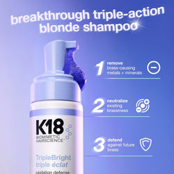 K18 TripleBright Purple Shampoo, 125ml - Removes Brass, Neutralises Yellow Tones, Defends Future Brassiness with Ionic Detox - For Blonde and Highlighted Hair