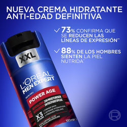 L'Oreal Paris Men Expert Power Age Revitalising 24 Hour Moisturiser XXL 100ml, with Hyaluronic Acid, X3 Actions: Firmer Skin, Intense Hydration, Fresher Skin