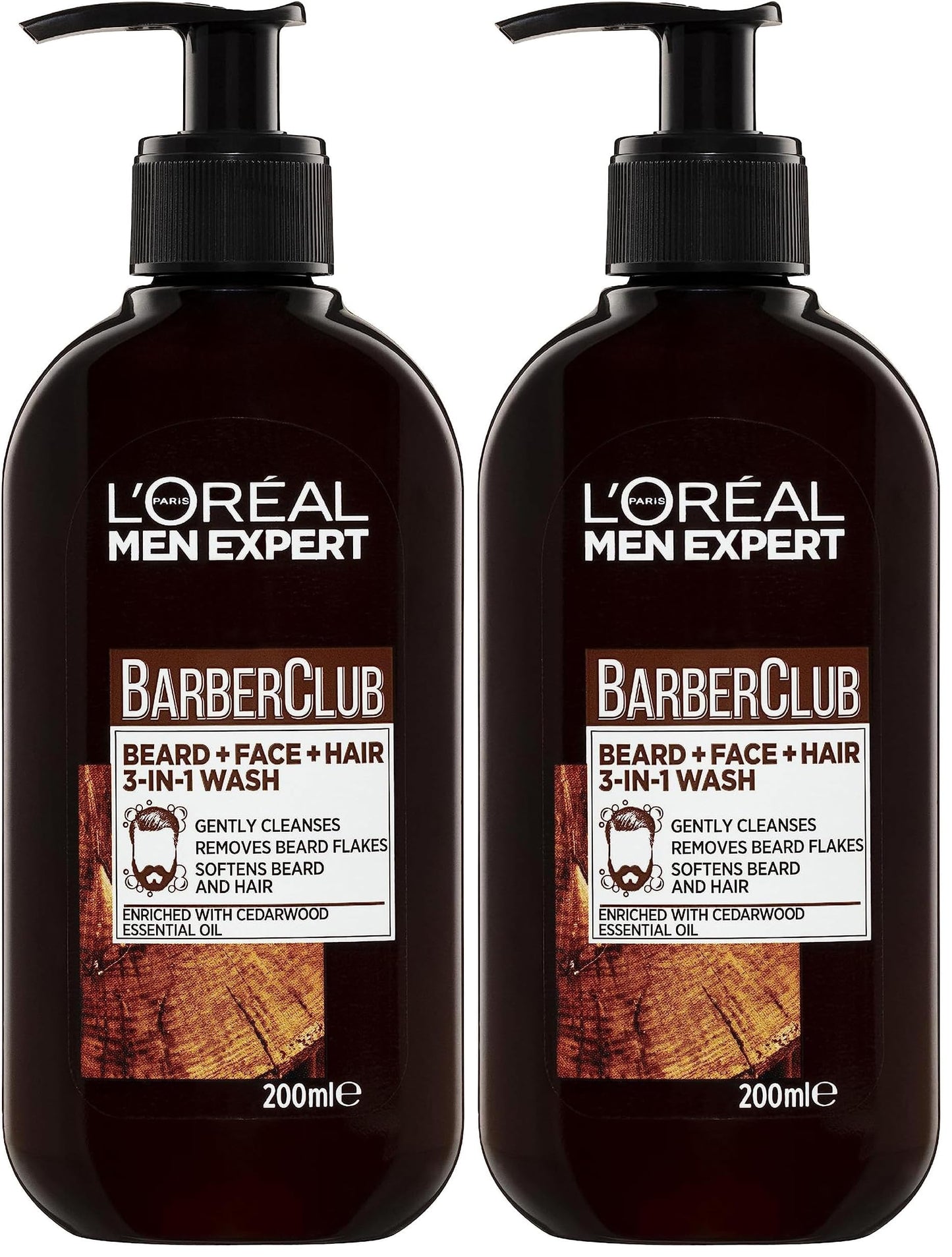 L'Oreal Paris Men Expert Barber Club 3-in-1 Beard, Face & Hair Wash 200ml, with Natural Essential Oils, for Daily Cleansing, to Remove Beard Flakes, Soften Beard & Condition Hair
