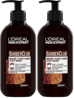 L'Oreal Paris Men Expert Barber Club 3-in-1 Beard, Face & Hair Wash 200ml, with Natural Essential Oils, for Daily Cleansing, to Remove Beard Flakes, Soften Beard & Condition Hair
