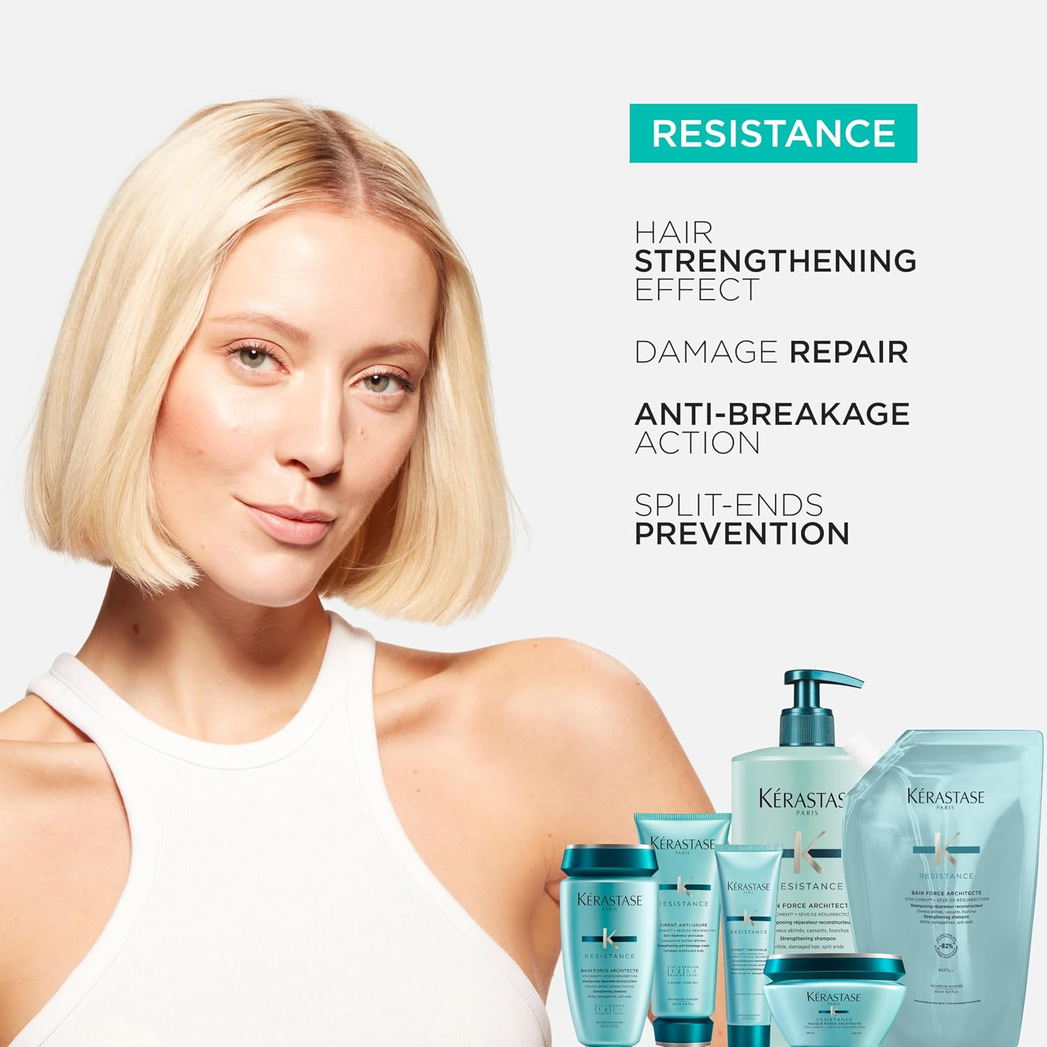 Kérastase Shampoo for Damaged and Damaged Hair, Regenerating and Strengthening Hair Bath, Bain Force Architecte, Resistance, 500 ml