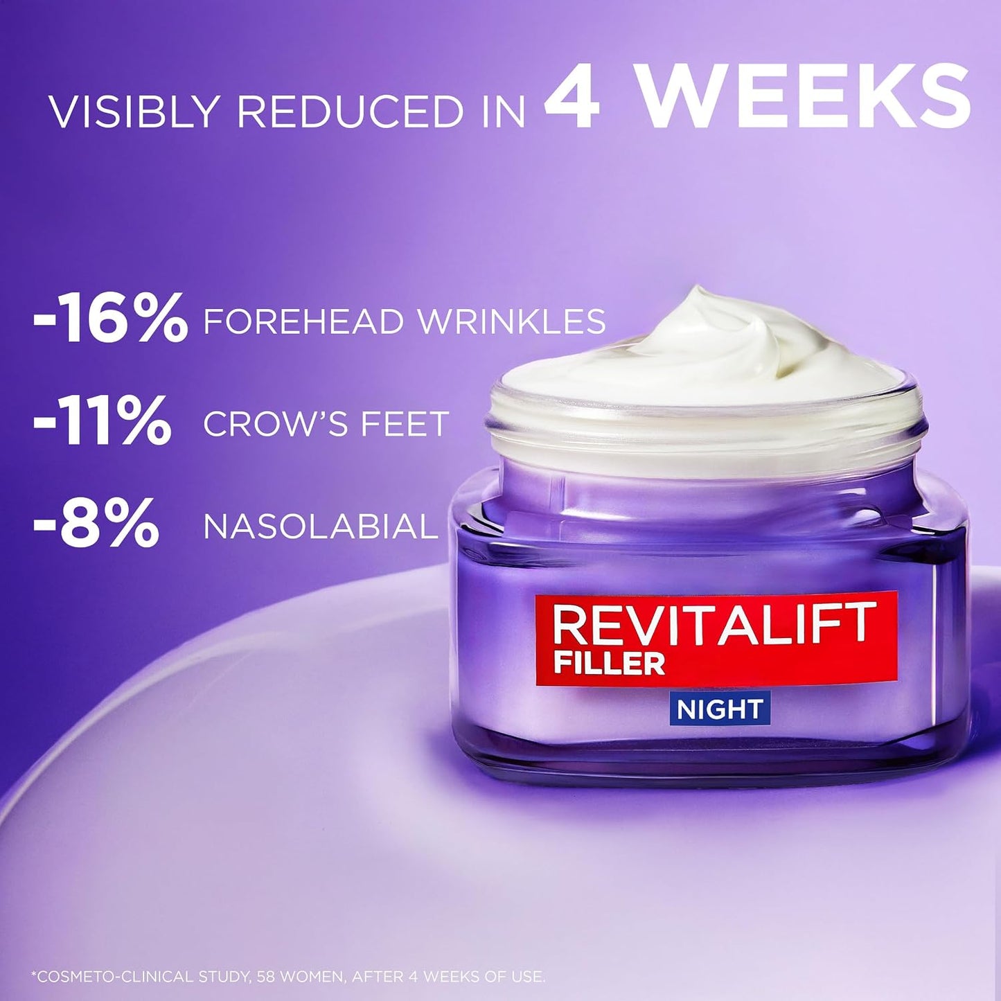 L'Oreal Paris Revitalift Filler Anti-Ageing Replumping Night Cream 50ml, with Hyaluronic Acid, to Deeply Hydrate, Visibly Fill Lines & Smooth Wrinkles