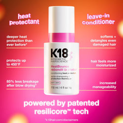 K18 HeatBounce Conditioning Heat Protectant Spray, 120ml - 232°C Protection, Detangles, Smooths with Resilicore Technology - For All Hair Types and Extensions