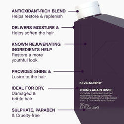 KEVIN.MURPHY YOUNG.AGAIN.RINSE Moisturising Hair Conditioner - For Ageing, Dry, Damaged Hair - Sulphate-Free, Anti Frizz Conditioner with Amino Acids, Baobab & Immortelle Oil - 250 mL