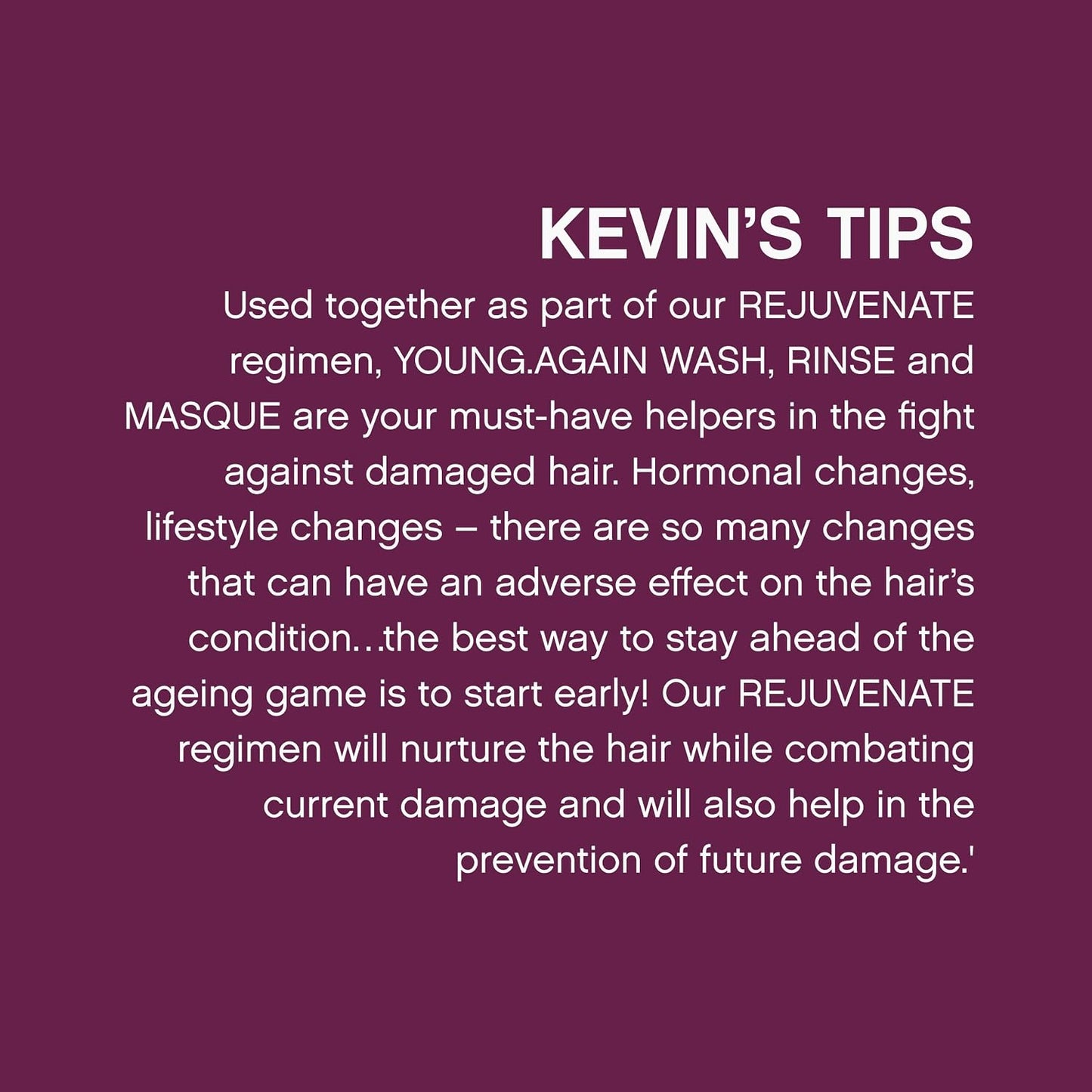 KEVIN.MURPHY YOUNG.AGAIN.WASH Moisturising Shampoo - For Ageing, Dry & Damaged Hair - Sulphate Free Luxury Hair Repair with Amino Acids, Baobab & Lotus Flower Extract - 250 mL