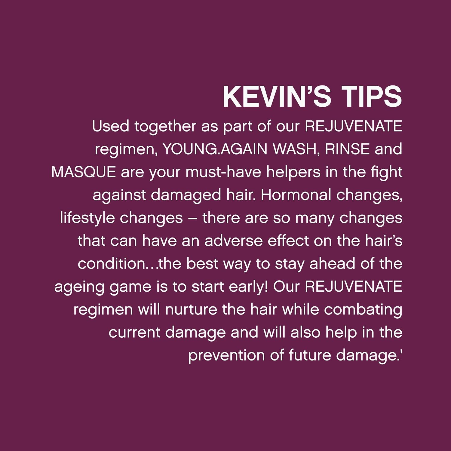 KEVIN.MURPHY YOUNG.AGAIN.WASH Moisturising Shampoo - For Ageing, Dry & Damaged Hair - Sulphate Free Luxury Hair Repair with Amino Acids, Baobab & Lotus Flower Extract - 250 mL