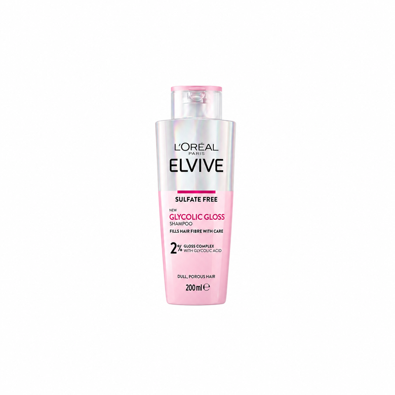 L’Oreal Paris Elvive Glycolic Gloss Shampoo, with Glycolic Acid, for Long-lasting Smooth & Shiny Hair, for Dull Hair, suitable for all Hair Types, 200ml