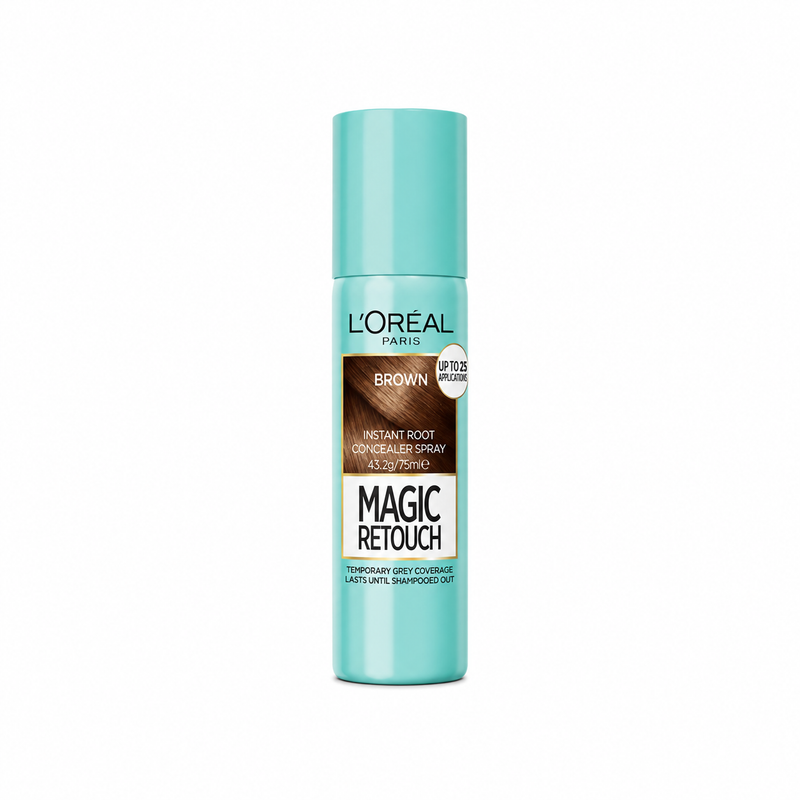 L’Oreal Paris Magic Retouch Instant Root Concealer Spray, Shade: Brown, for Quick Grey Coverage, Easy Application, Natural Finish, Scalp Coverage, Suitable for All Hair Colours, 75ml