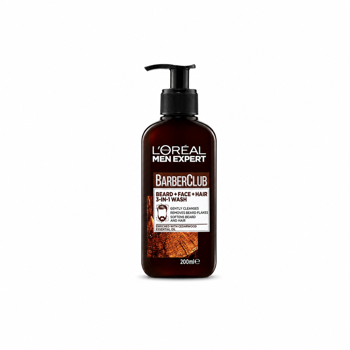L'Oreal Paris Men Expert Barber Club 3-in-1 Beard, Face & Hair Wash 200ml, with Natural Essential Oils, for Daily Cleansing, to Remove Beard Flakes, Soften Beard & Condition Hair