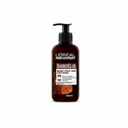 L'Oreal Paris Men Expert Barber Club 3-in-1 Beard, Face & Hair Wash 200ml, with Natural Essential Oils, for Daily Cleansing, to Remove Beard Flakes, Soften Beard & Condition Hair