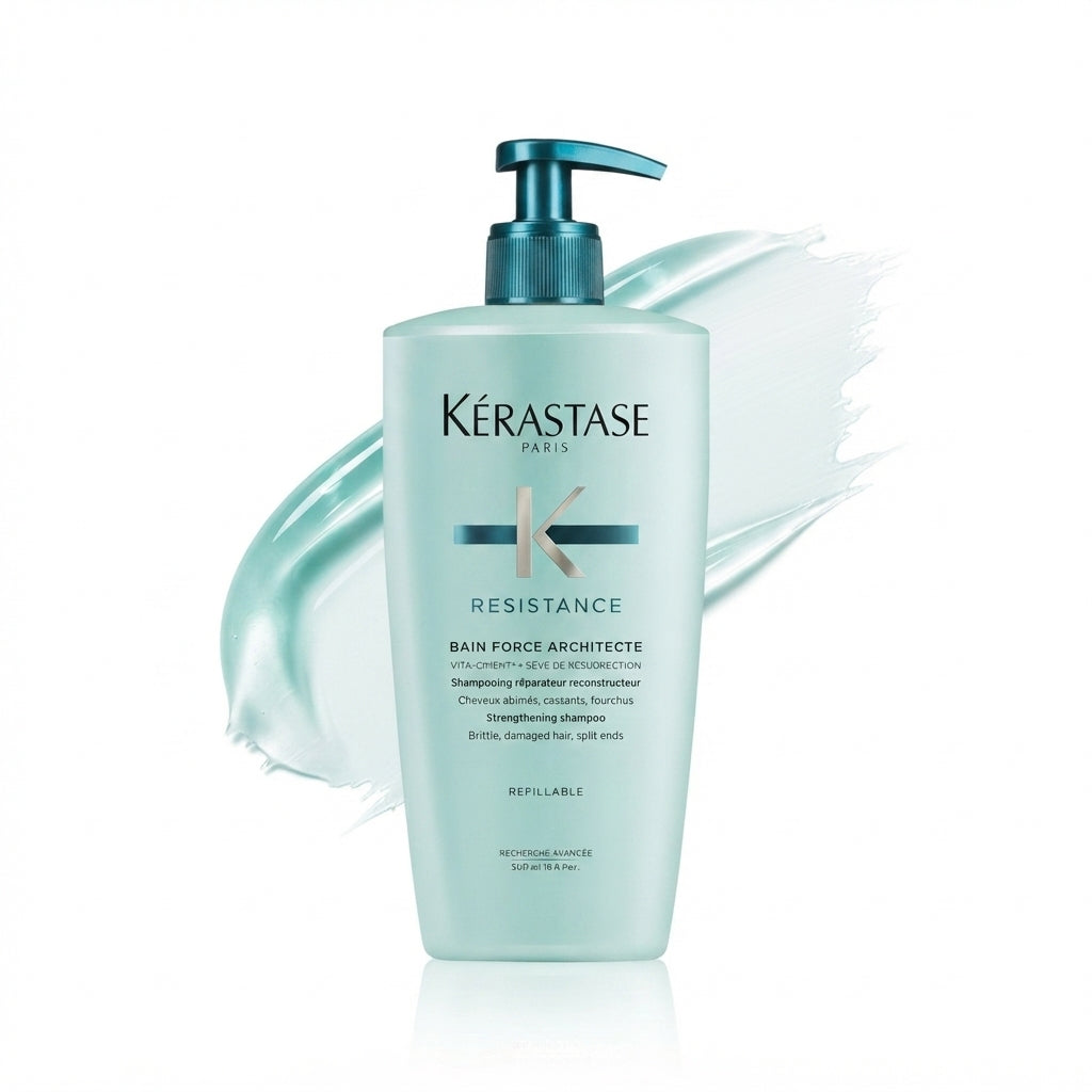 Kérastase Shampoo for Damaged and Damaged Hair, Regenerating and Strengthening Hair Bath, Bain Force Architecte, Resistance, 500 ml